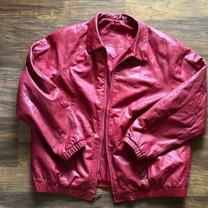 Preston & York Genuine Red Leather Bomber Jacket Size XL preowned